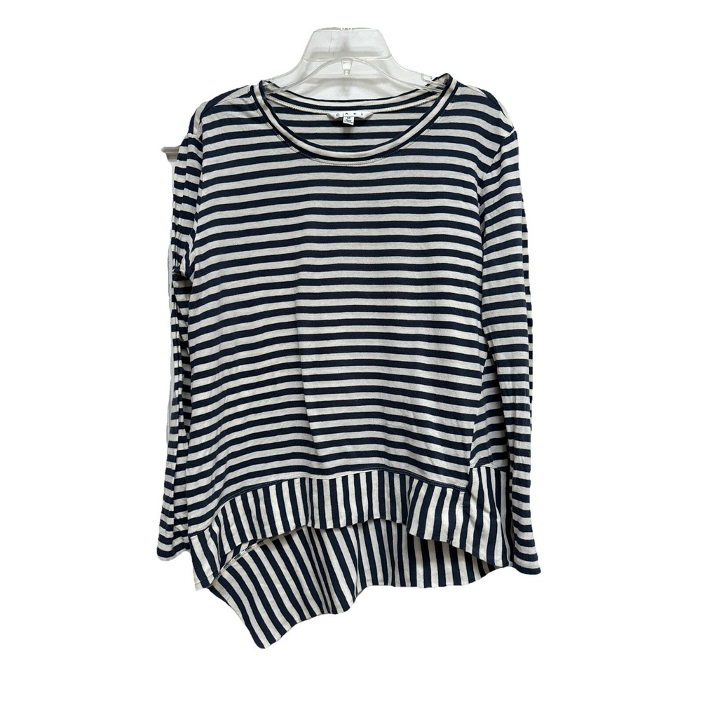 Cabi 5064 Navy Blue White Striped Asymmetric‎ Hem Knit Top Size M